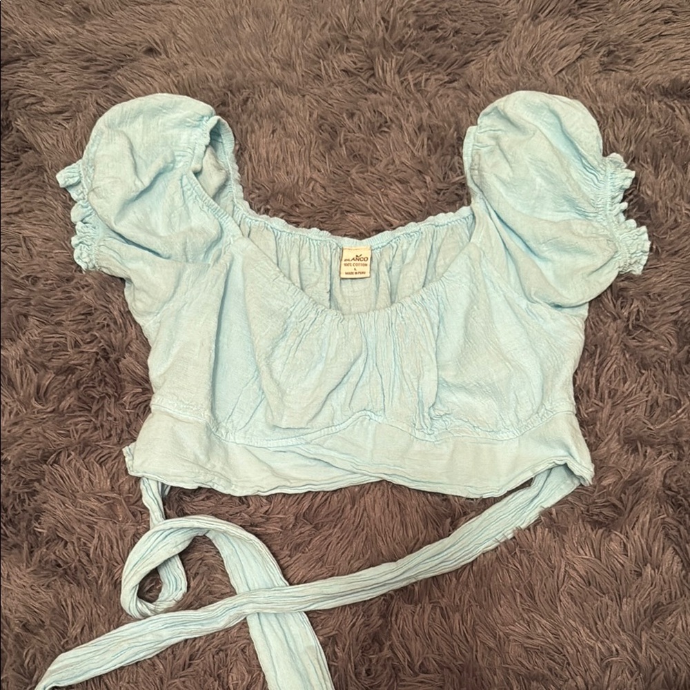 Women's Light Blue Puff Sleeve Top